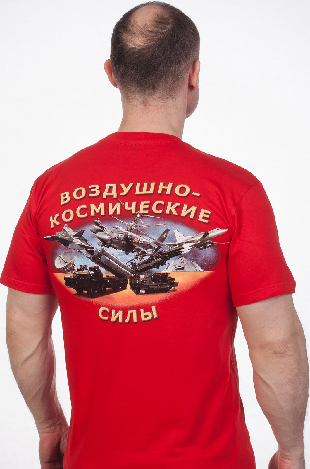 Красная милитари футболка с принтом ВКС РФ 