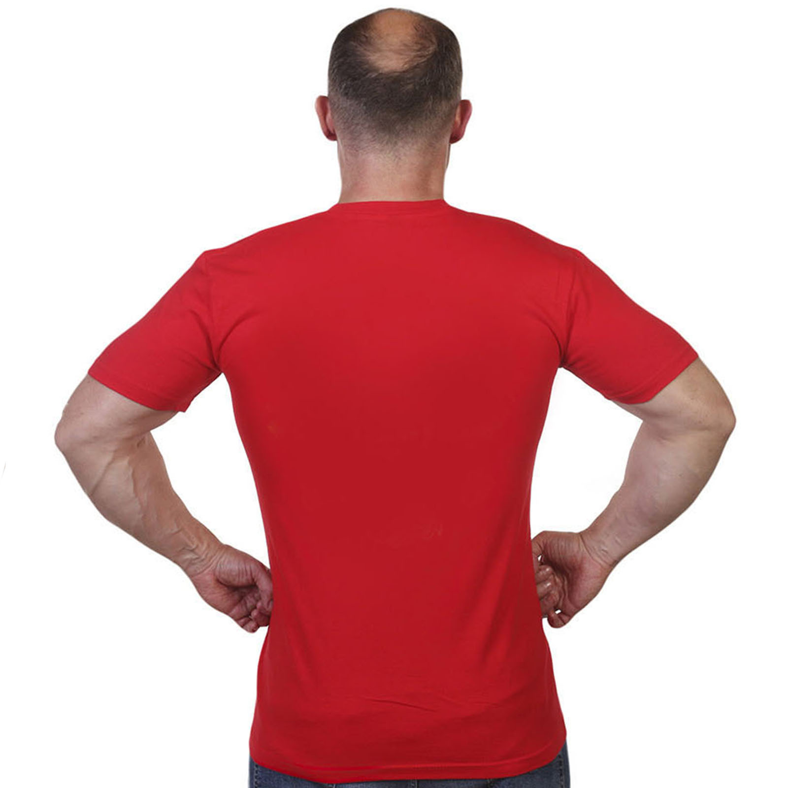Красная футболка с термотрансфером "РВСН" 