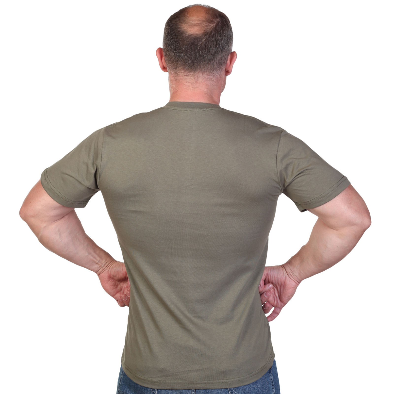 Оливковая футболка с термотрансфером "Войска связи" 