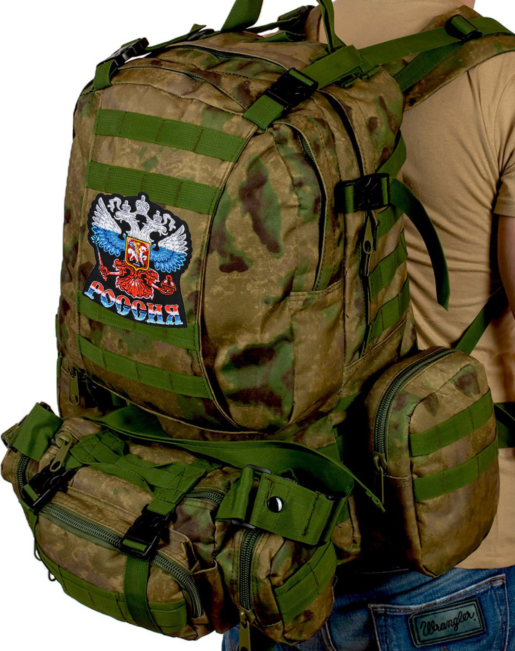 Большой тактический военный рюкзак для полевых условий с эмблемой "Россия"  