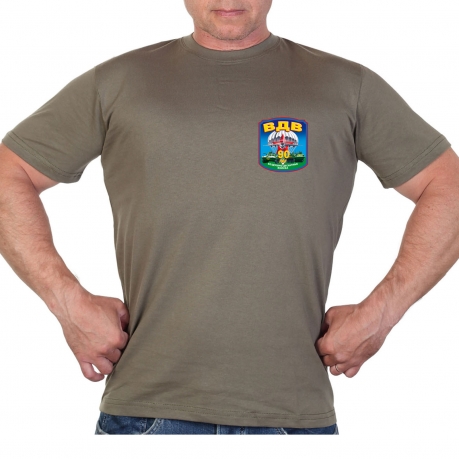 Оливковая футболка с термотрансфером "90 лет ВДВ" 