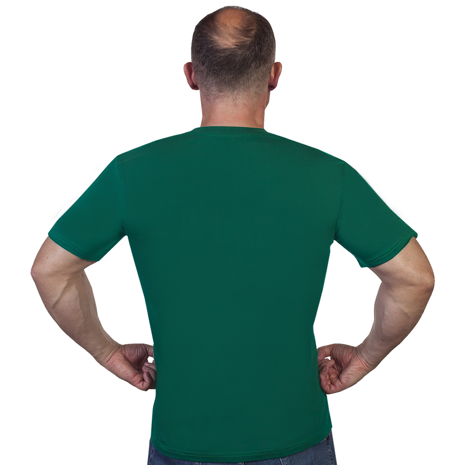Мужская зелёная футболка с термотрансфером "Бывших пограничников не бывает" 