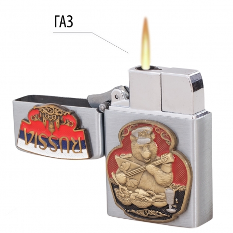 Газовая зажигалка с накладкой "Русский медведь" 