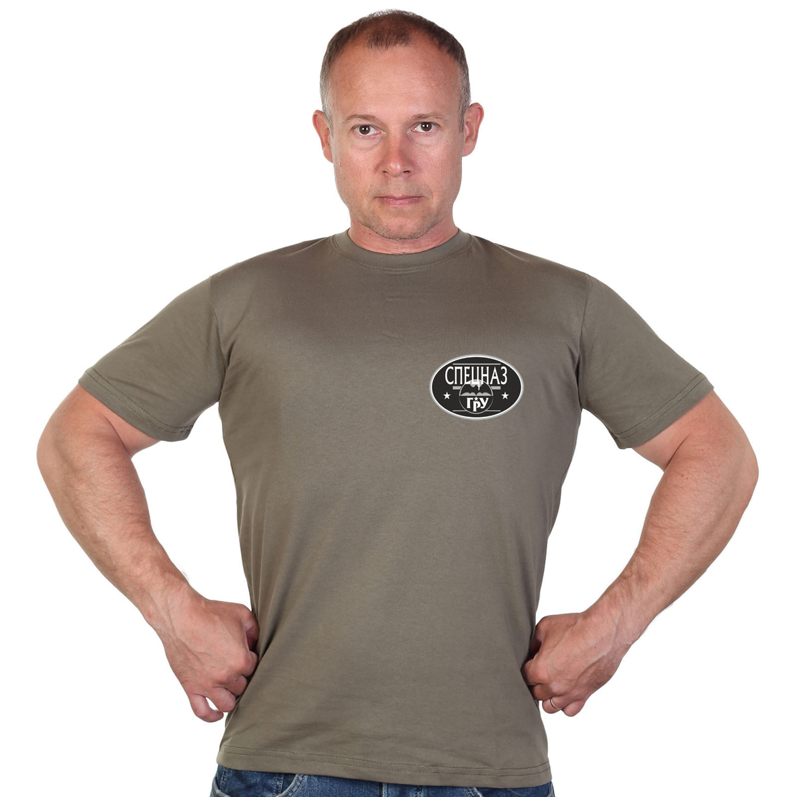 Оливковая футболка с термотрансфером "Спецназ ГРУ" 