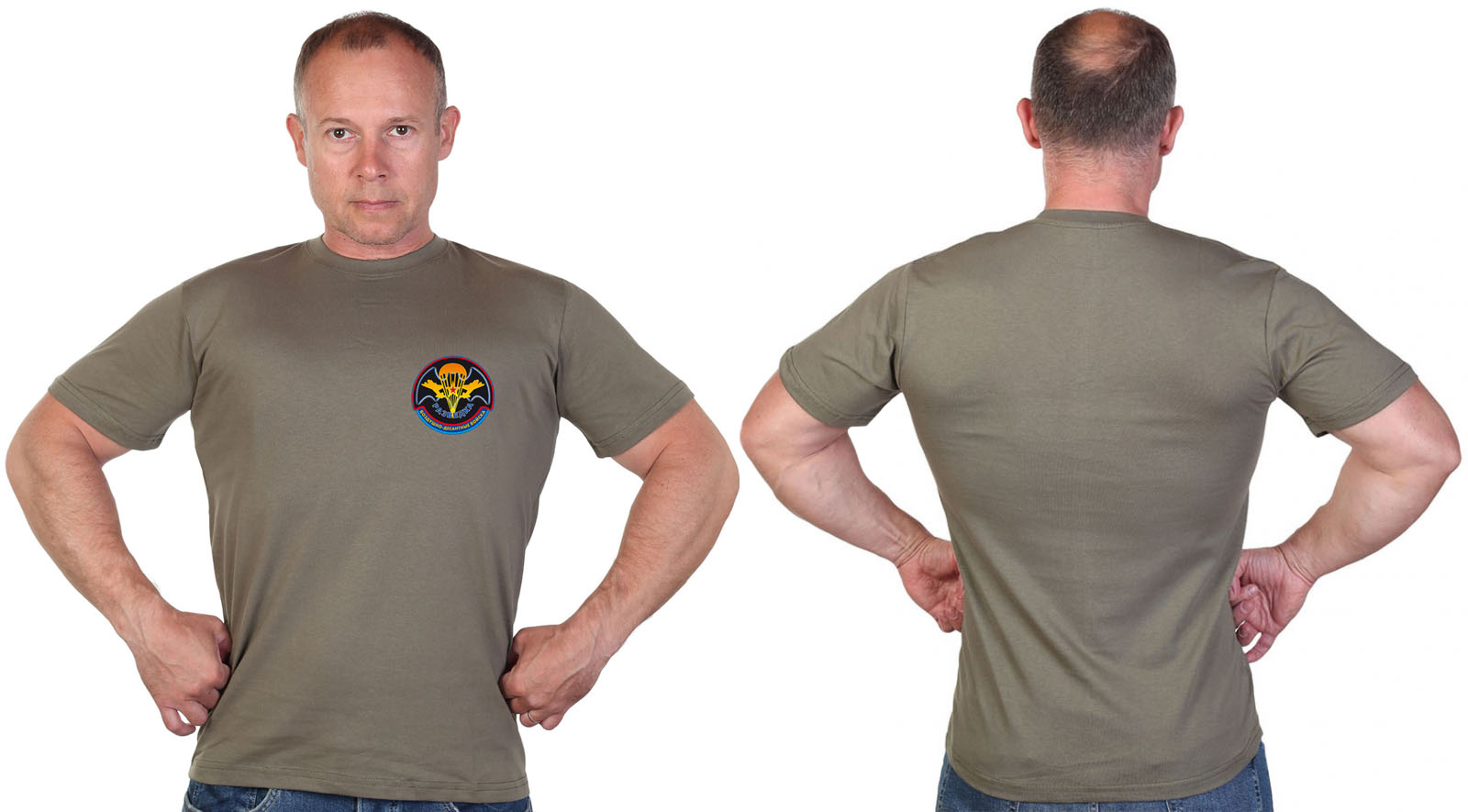 Оливковая футболка с термотрансфером Разведки ВДВ 