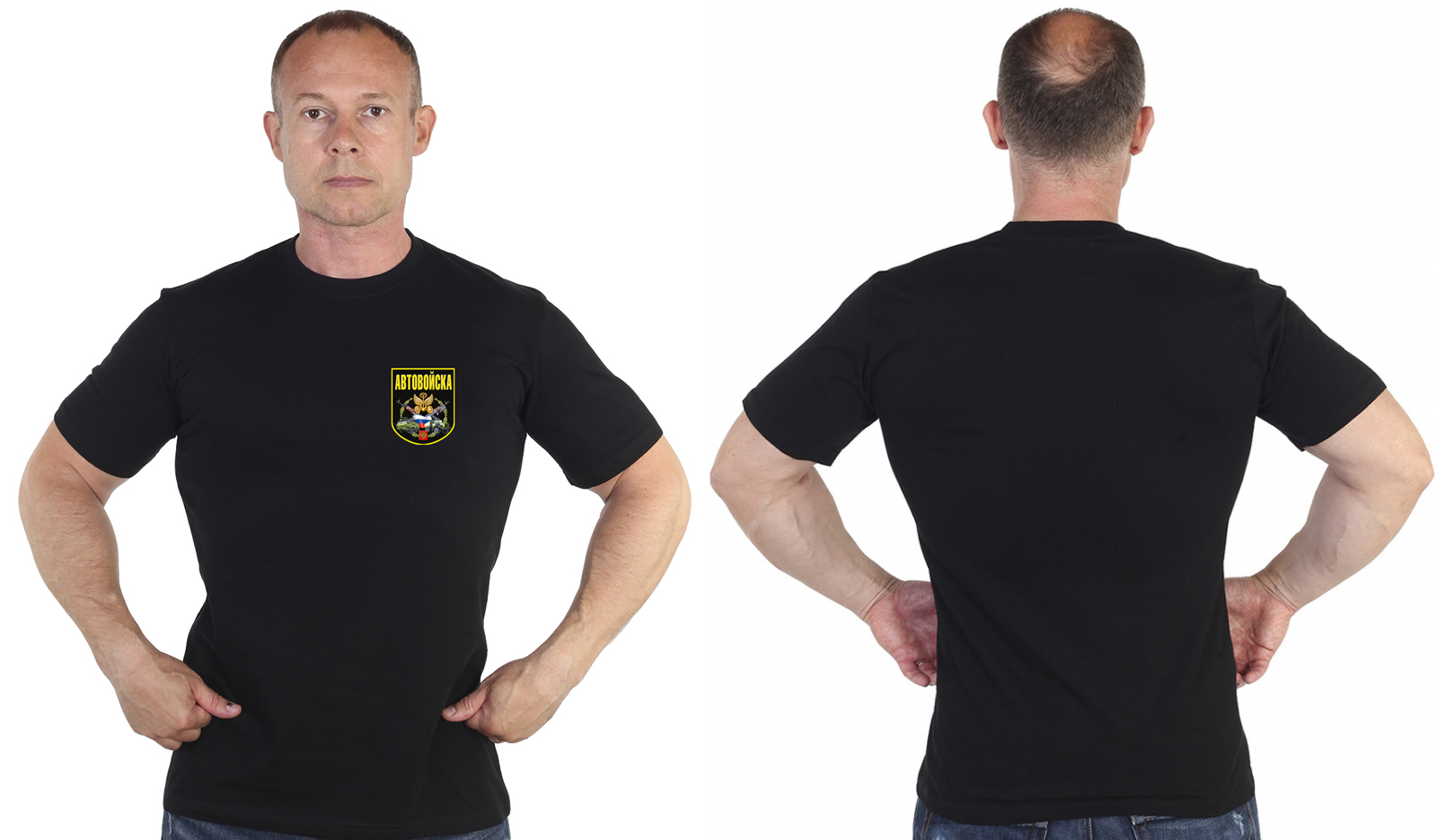 Чёрная футболка с термотрансфером "Автовойска" 
