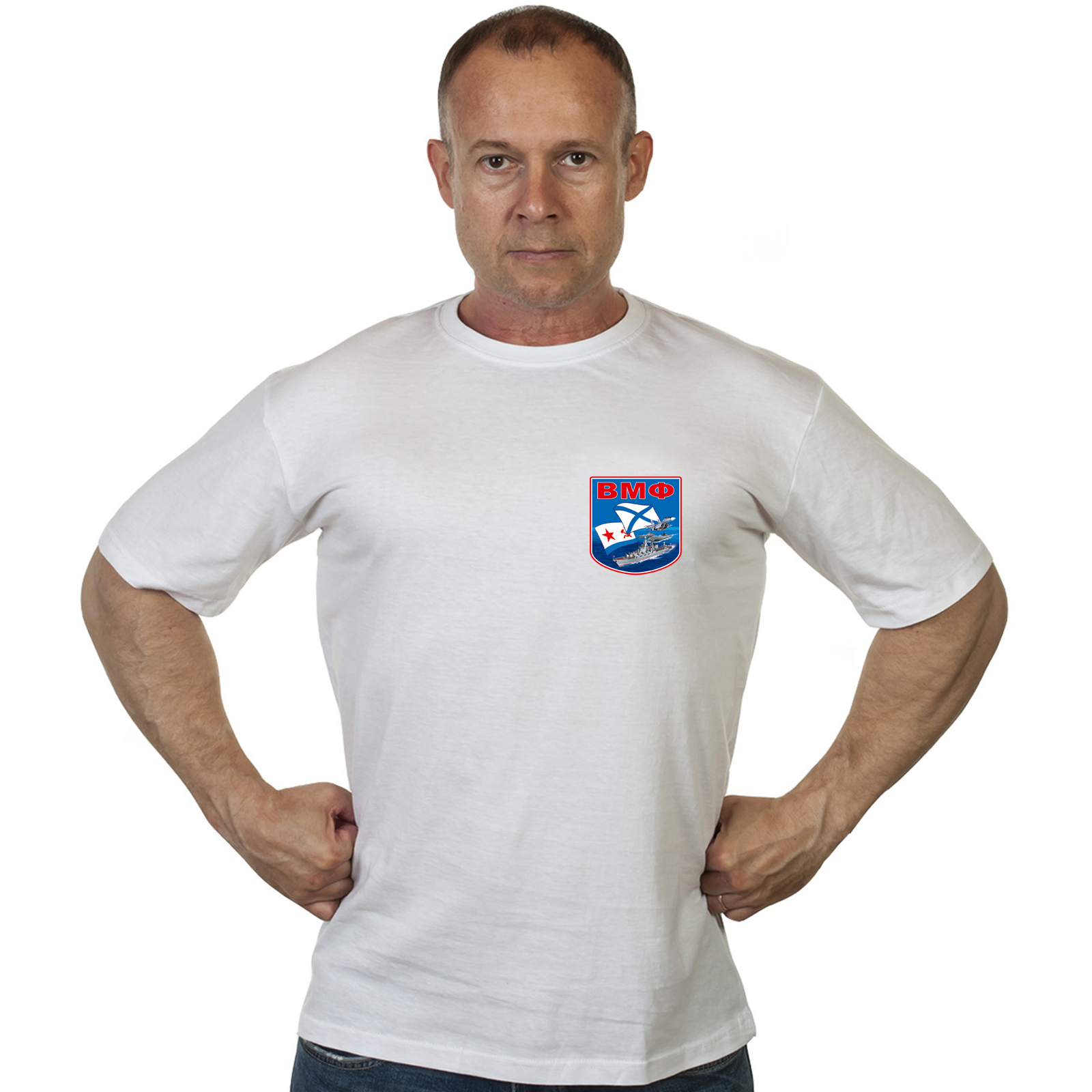 Белая футболка с термопереводкой "ВМФ" 