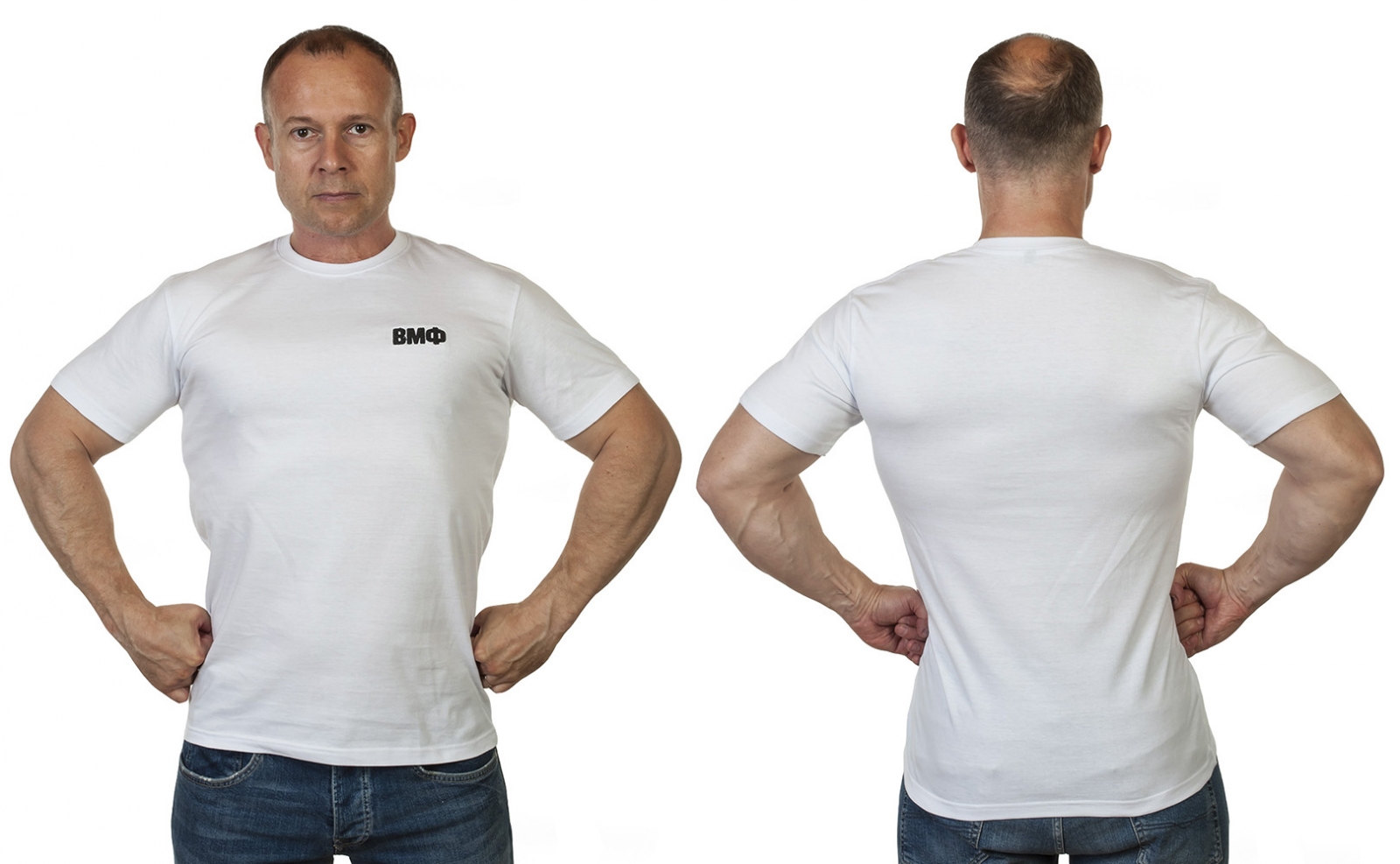 Белая футболка ВМФ с вышивкой на груди 
