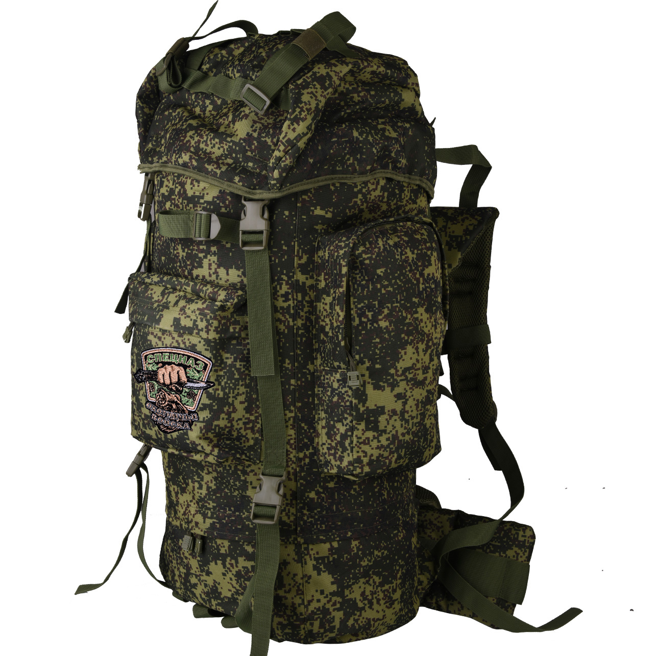 Внушительный камуфляжный рюкзак с нашивкой Охотничий Спецназ (90 л) 