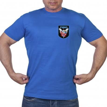 Васильковая футболка с термотрансфером "ПВО" 