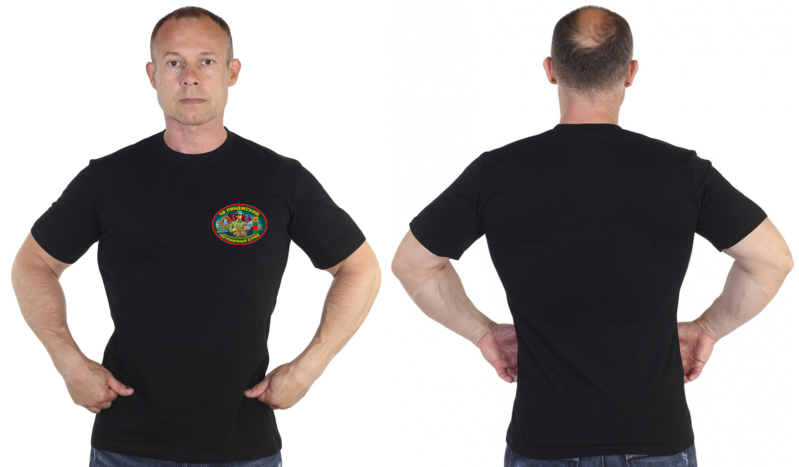 Чёрная футболка "48 Пянджский пограничный отряд" 
