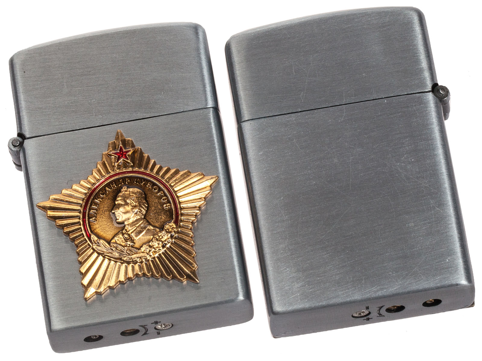 Дизайнерская зажигалка с металлической накладкой "Орден Суворова" 