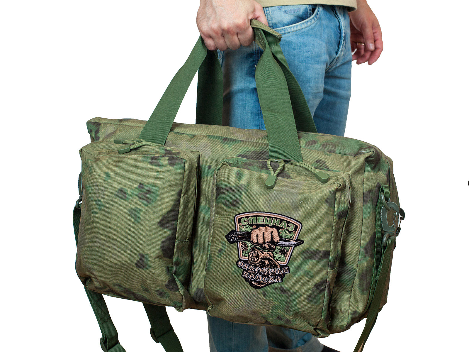 Камуфляжная полевая сумка с эмблемой Охотничьего спецназа (65 л) 
