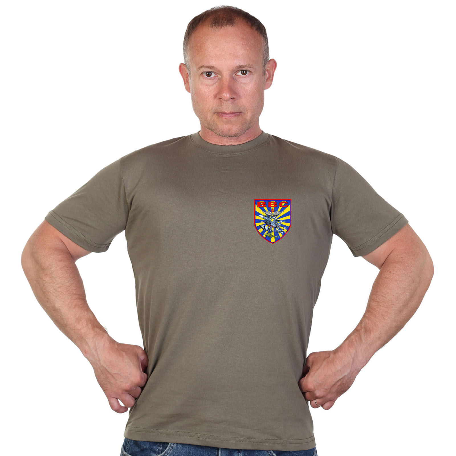 Оливковая футболка с термотрансфером "ВВС" 