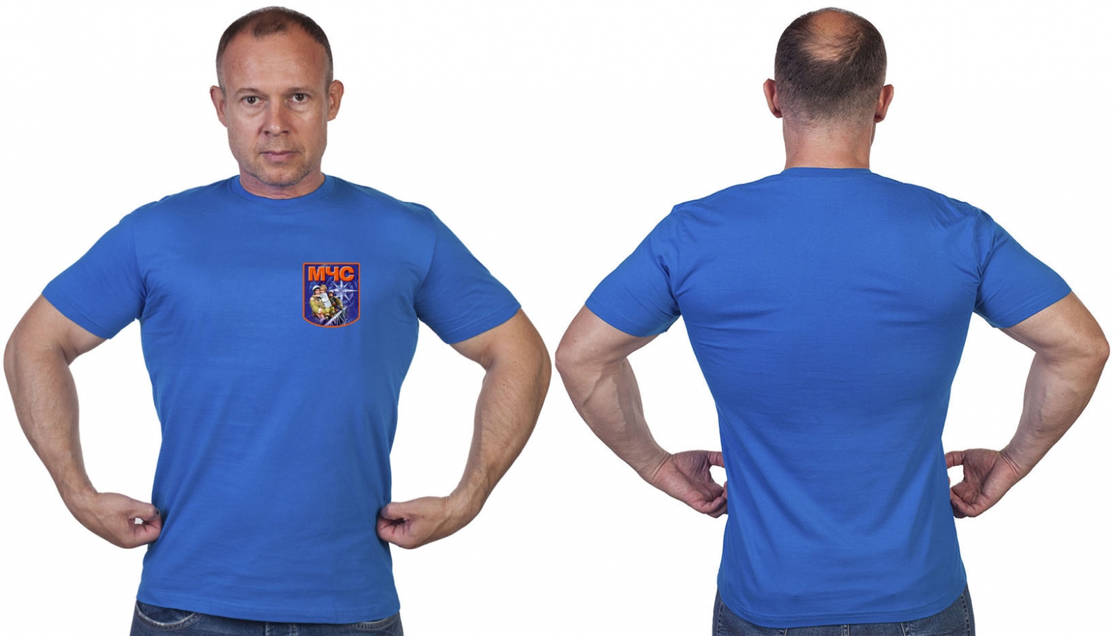 Васильковая футболка с термотрансфером "МЧС" 