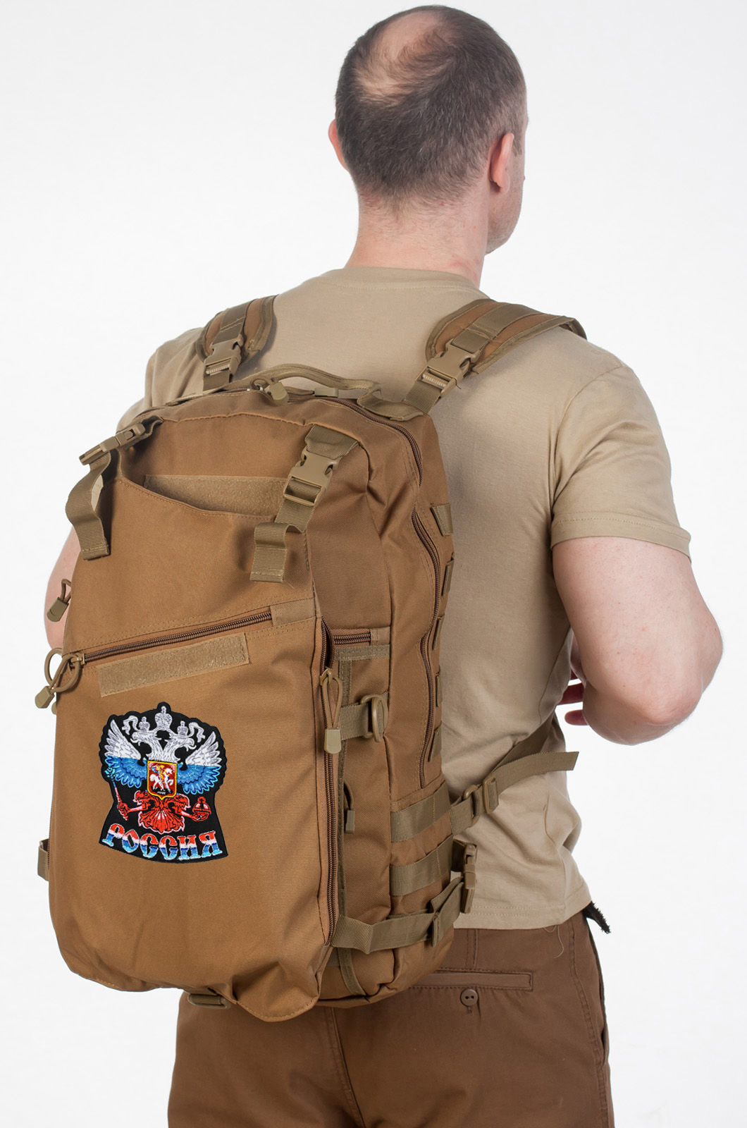 Рейдовый рюкзак хаки-песочный с эмблемой "Россия" 