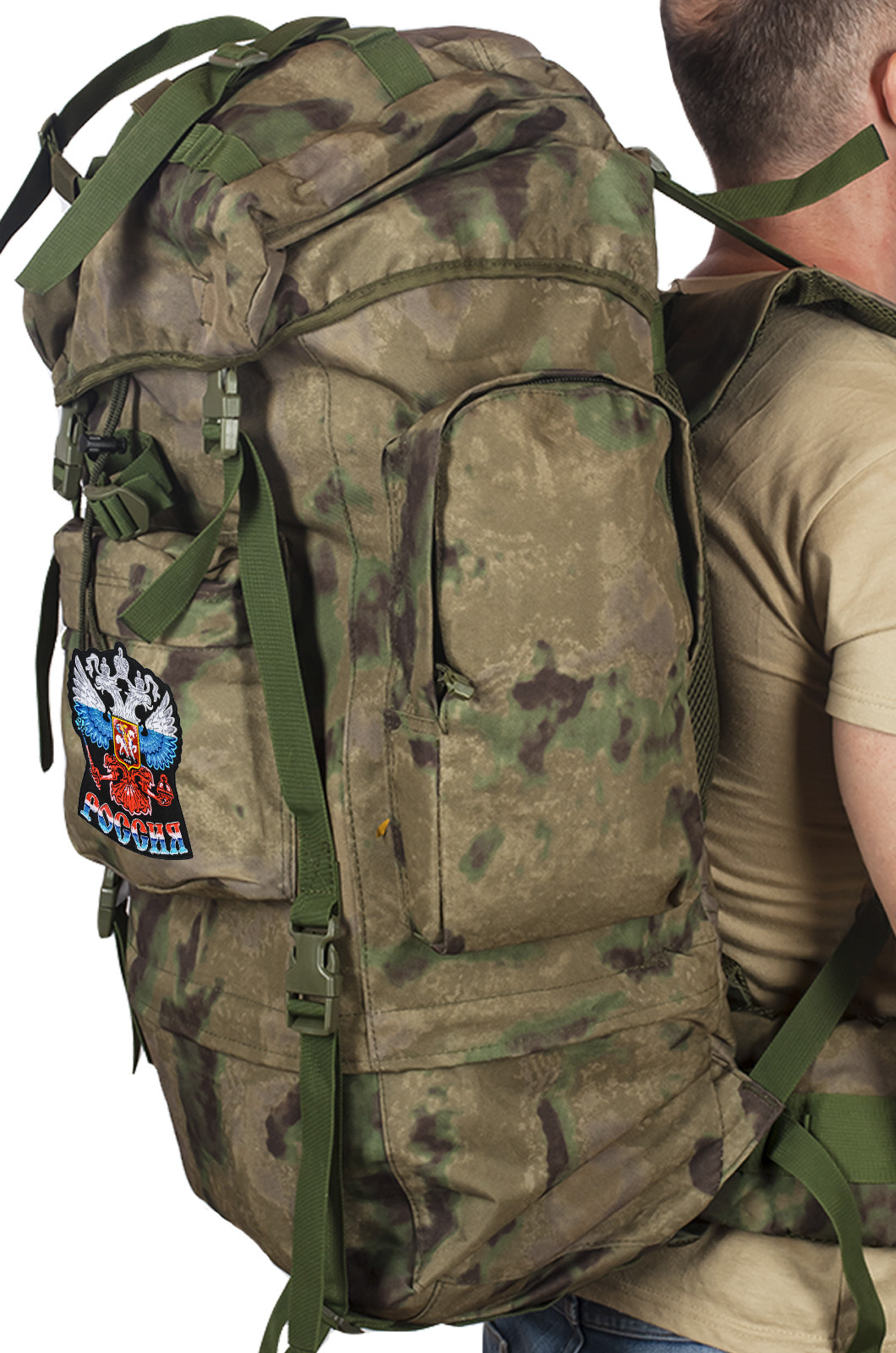 Полевой тактический рюкзак A-TACS FG Camo на 60 литров с эмблемой "Россия"  