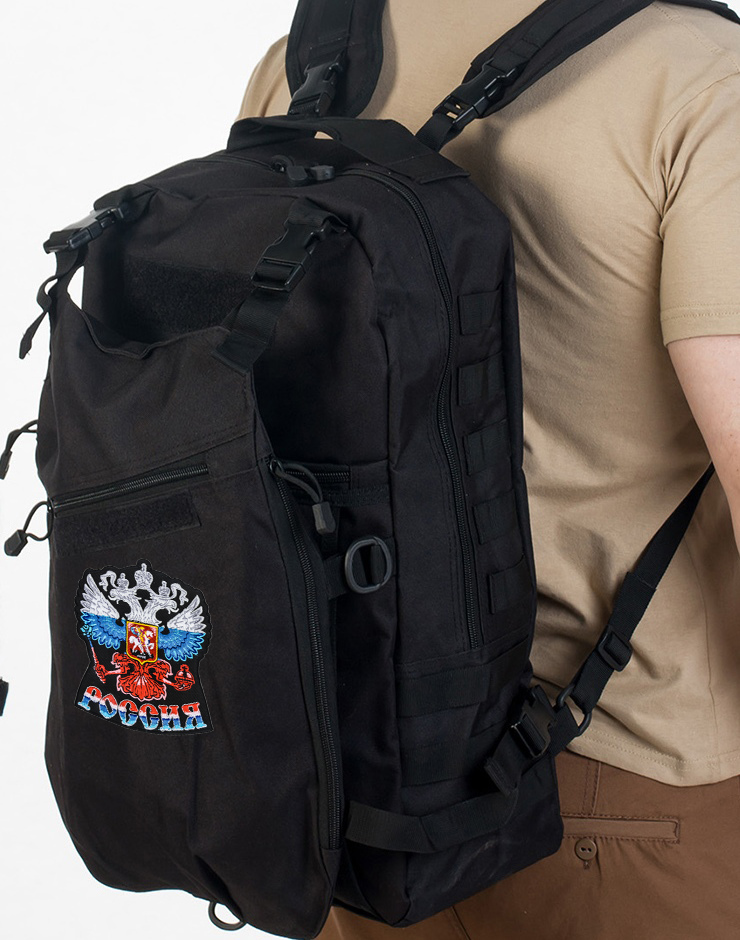 Рейдовый рюкзак черный с эмблемой "Россия" 