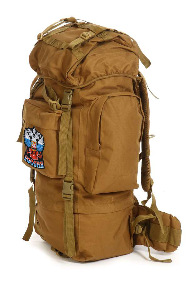 Армейский рейдовый рюкзак на 60 литров (хаки-песок) с эмблемой "Россия"  