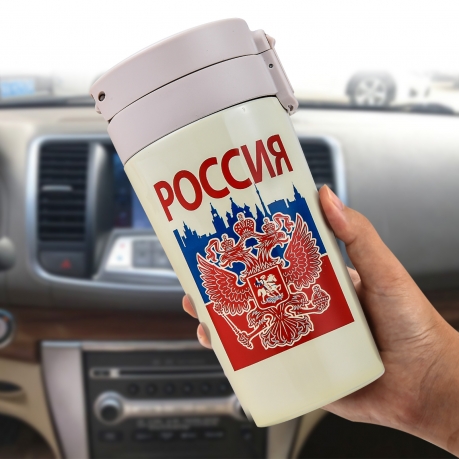 Надёжная термокружка с принтом "Россия" 