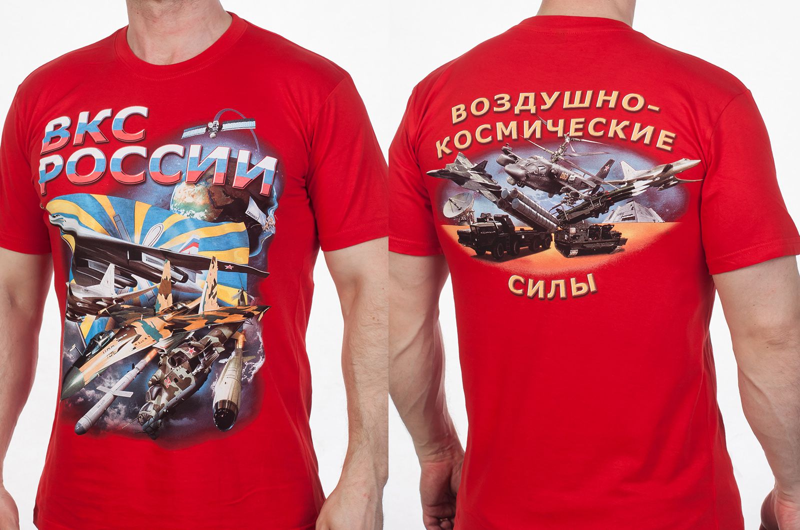 Красная милитари футболка с принтом ВКС РФ 