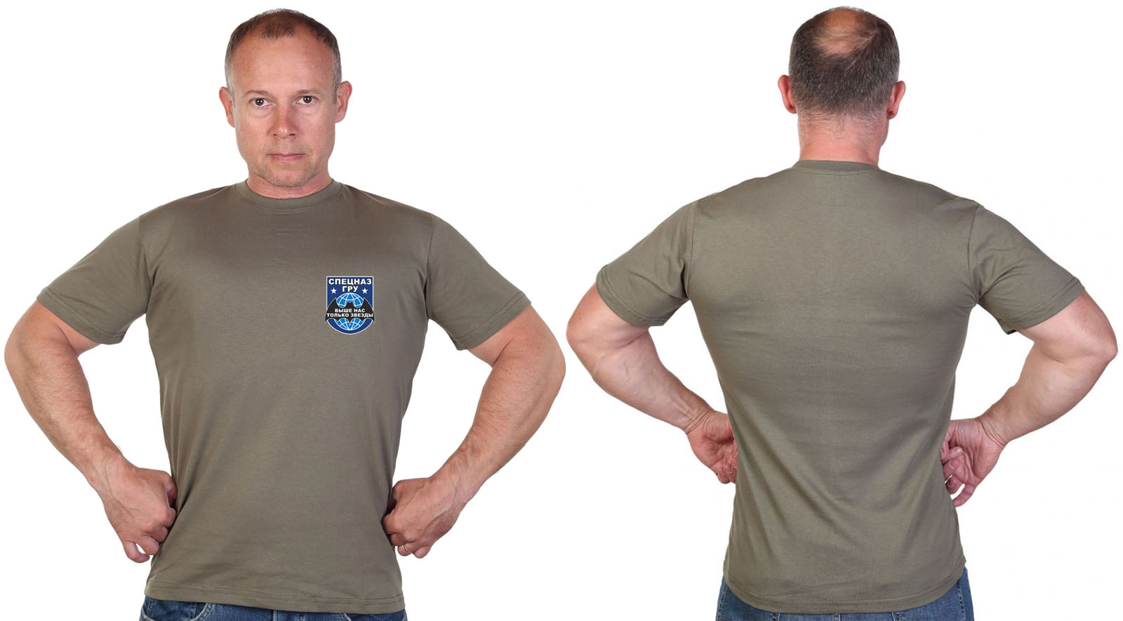 Оливковая футболка с термотрансфером для Спецназа ГРУ 