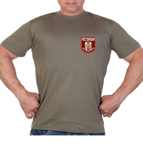 Оливковая футболка с термотрансфером "Росгвардия" 