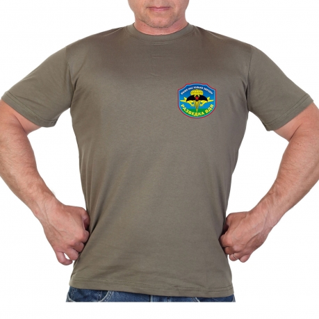 Оливковая футболка с термотрансфером "Разведка ВДВ" 