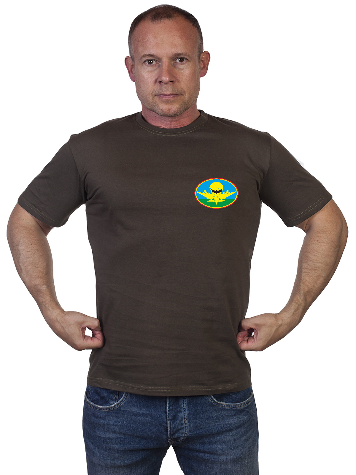 Мужская оливковая футболка с принтом «ВДВ ГРУ» 