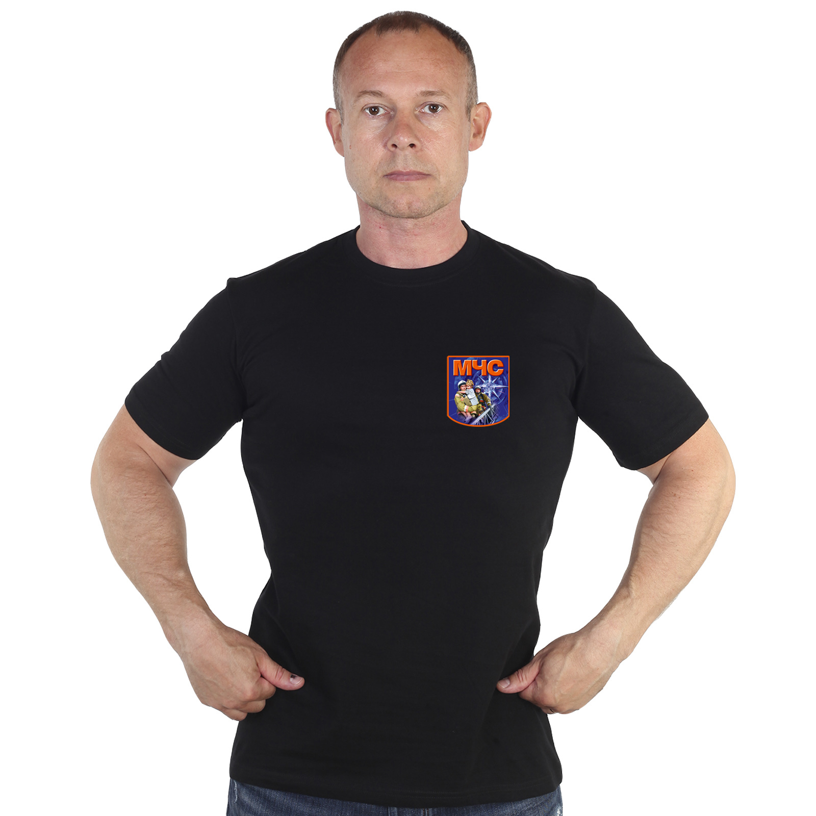 Чёрная футболка с термотрансфером "МЧС" 