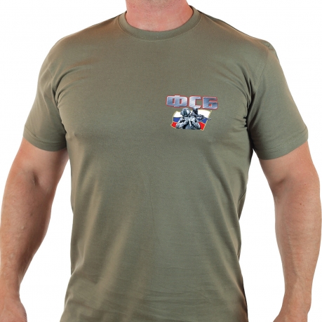 Оливковая мужская футболка с принтом ФСБ. 