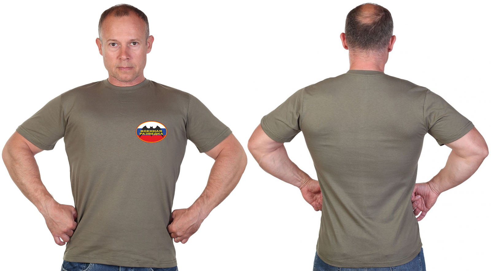 Оливковая футболка с термотрансфером для военных разведчиков 