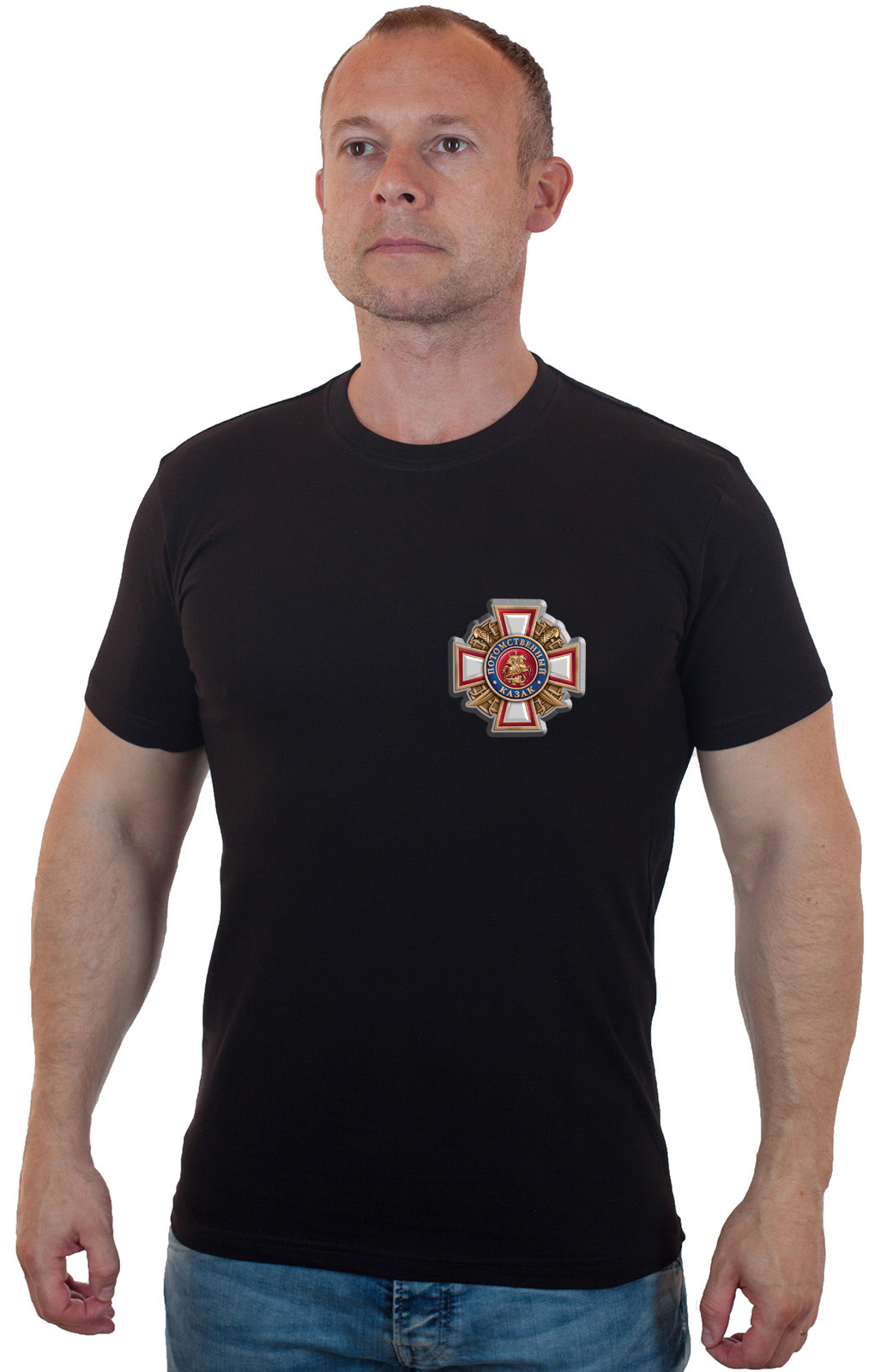 Мужская футболка с термотрансфером "Потомственный казак" 