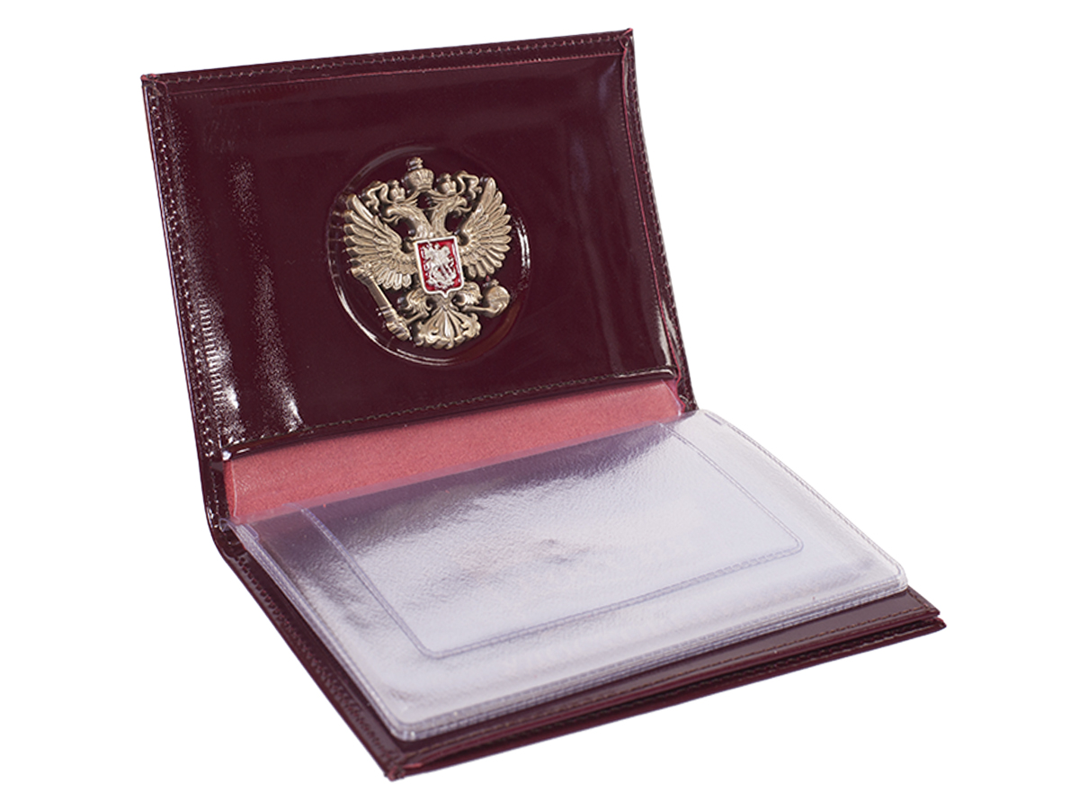 Кожаное портмоне для документов с гербом РФ 