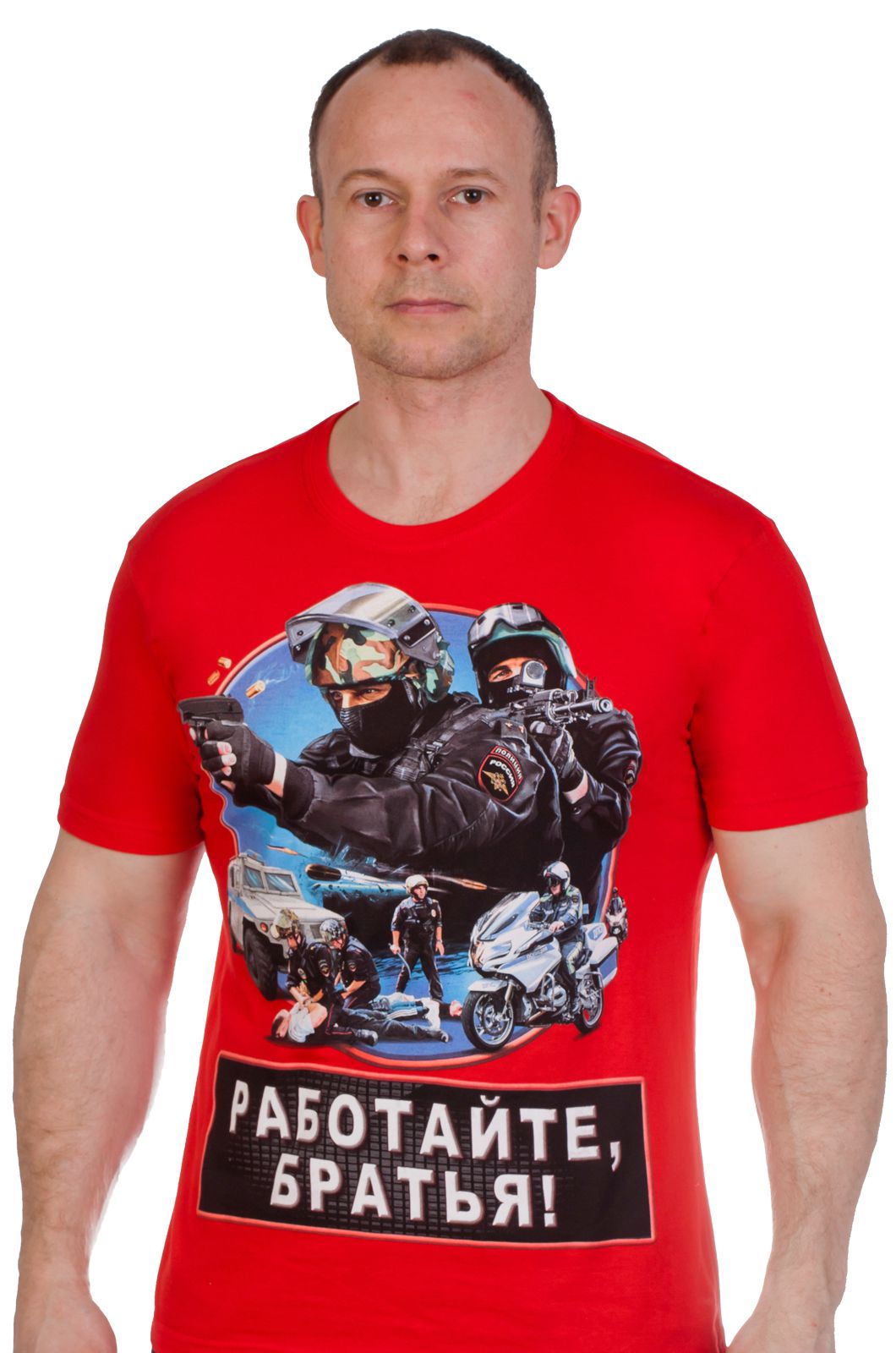 Красная мужская футболка «Полиция России» 