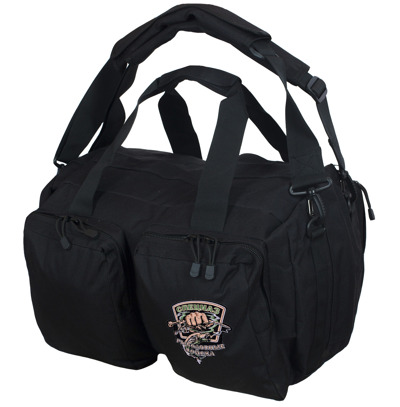 Полевая черная сумка с шевроном Рыболовного спецназа (65 л) 