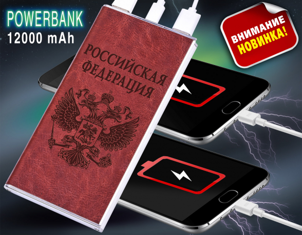 Патриотическое зарядное устройство повербанк с гербом России 