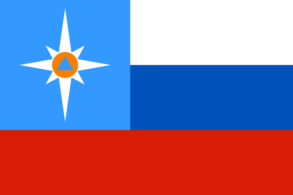 флаг МЧС России, размер 90*135см,на деревянном флагштоке