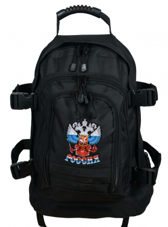 Черный рюкзак универсального назначения 3-Day Expandable Backpack 08002B Black с эмблемой "Россия" 
