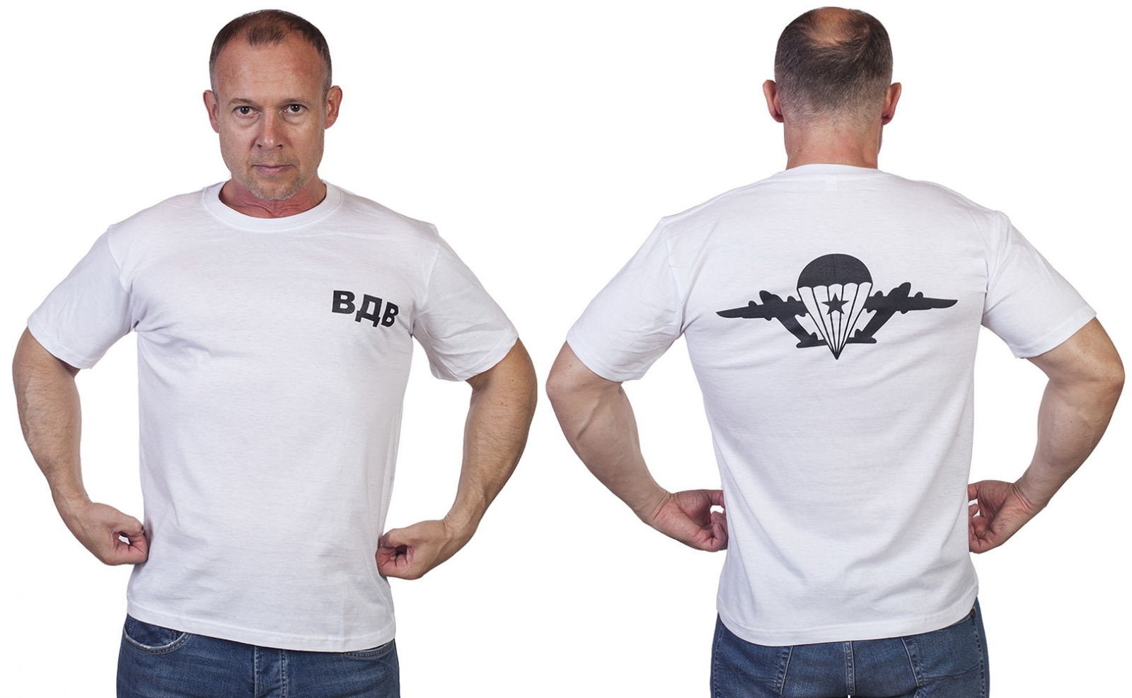 Однотонная мужская футболка ВДВ с эмблемой десанта 