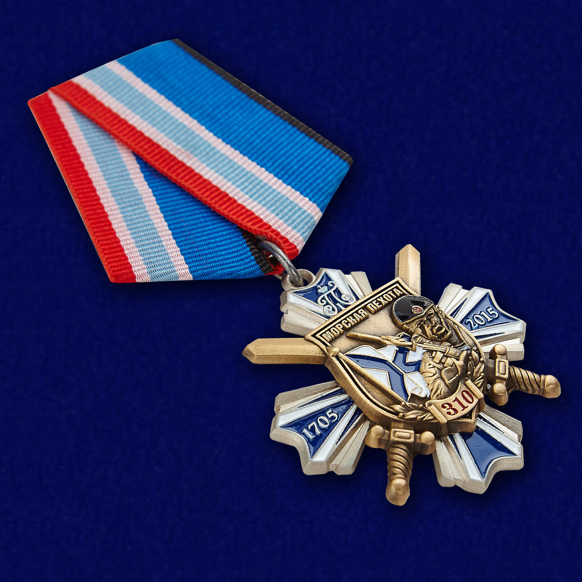 Орден "Морская пехота - 310 лет" в темно-бордовом футляре из бархатистого флока 