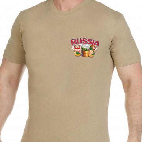 Комфортная песочная футболка Россия 