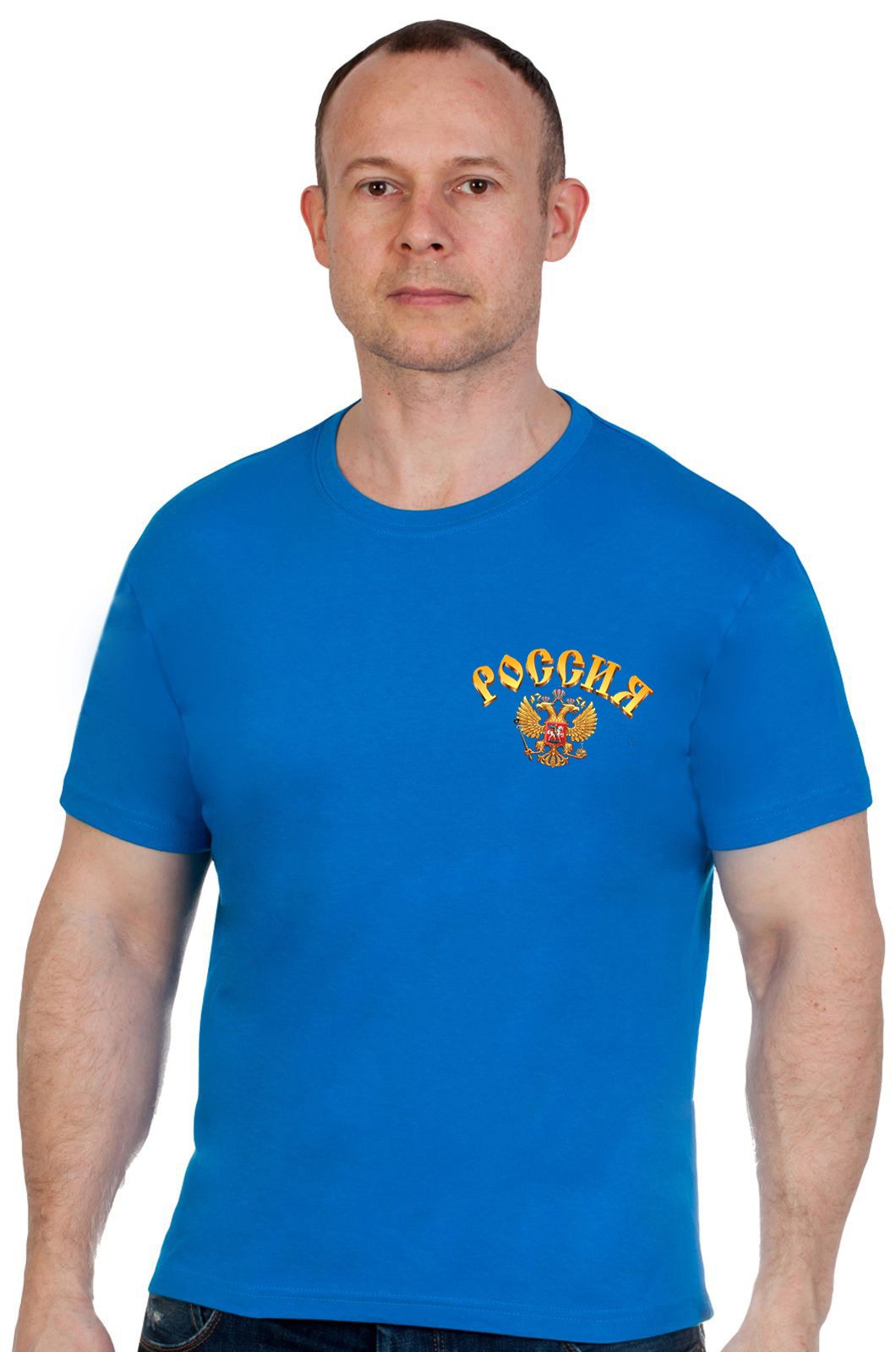 Трикотажная синяя футболка Россия 