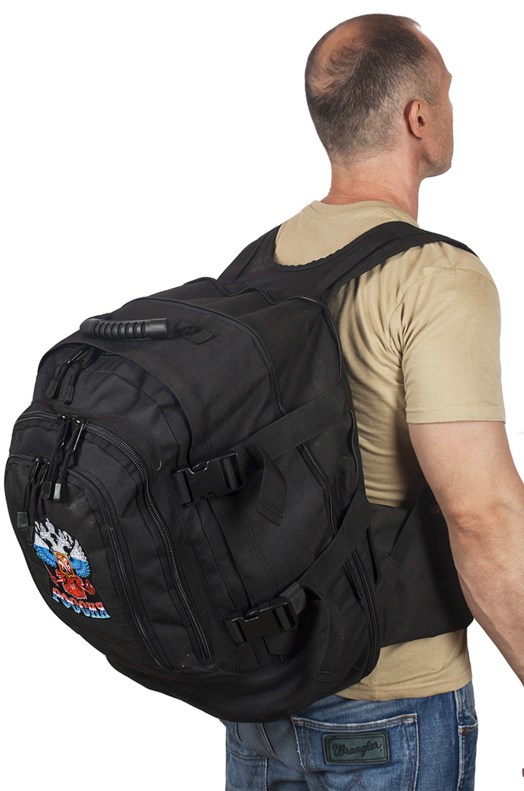 Черный армейский рюкзак 3-Day Expandable Backpack 08002A Black с эмблемой "Россия" 