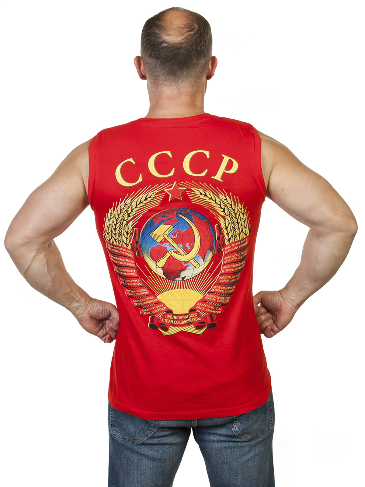 Красная мужская майка с гербом СССР 