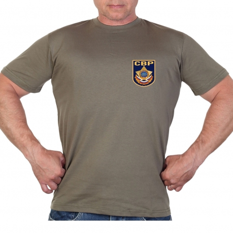 Оливковая футболка с термотрансфером "СВР" 