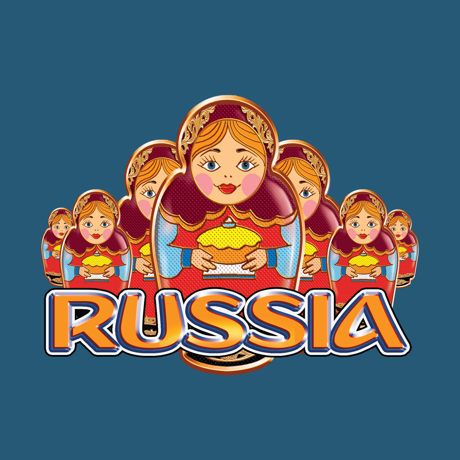 Великолепная футболка RUSSIA с матрешками. 