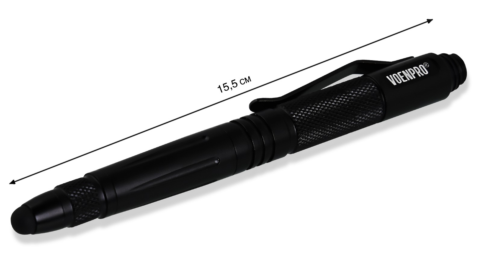 Тактическая ручка со стилусом  чёрная 
