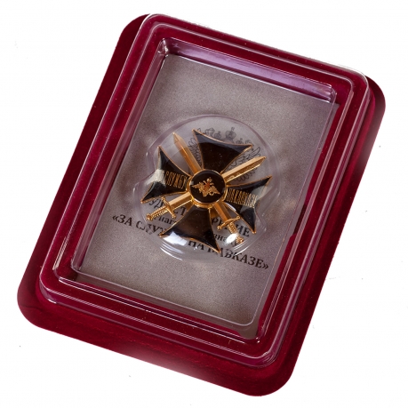 Знак "За службу на Кавказе" (чёрный) в бархатистом футляре из флока 