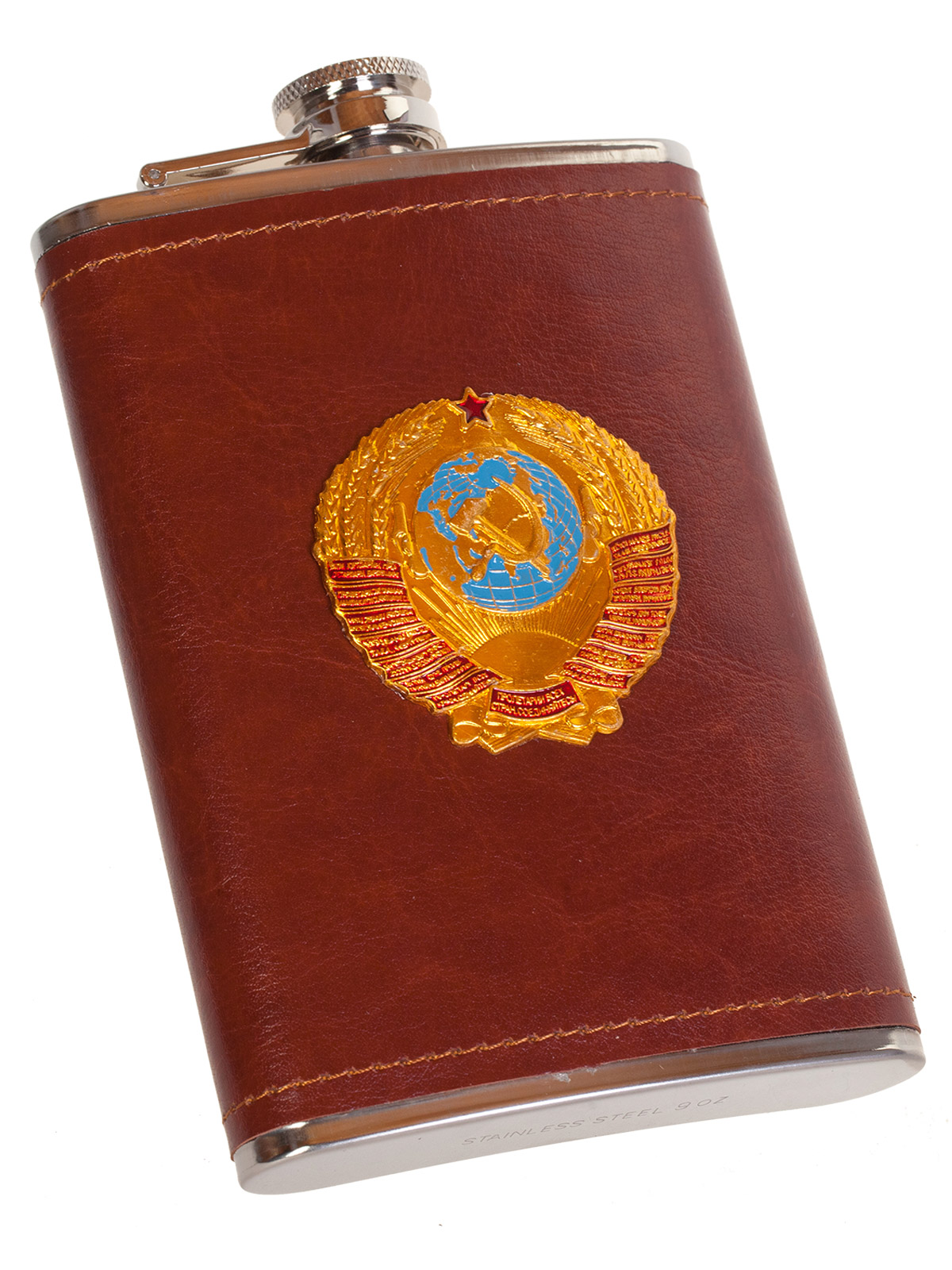 Крутая карманная фляжка с металлической накладкой Герб СССР 